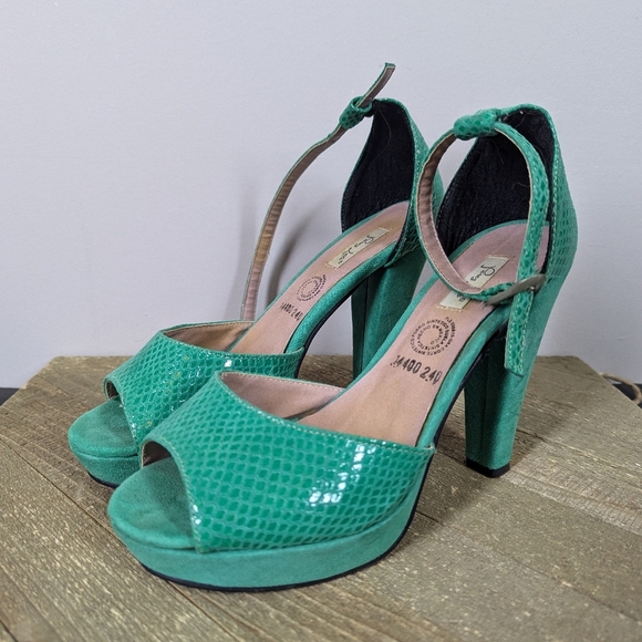 Perez Lete Green Leather Snakeskin Platform Heels Made in Mexico Size 7 - Picture 2 of 9